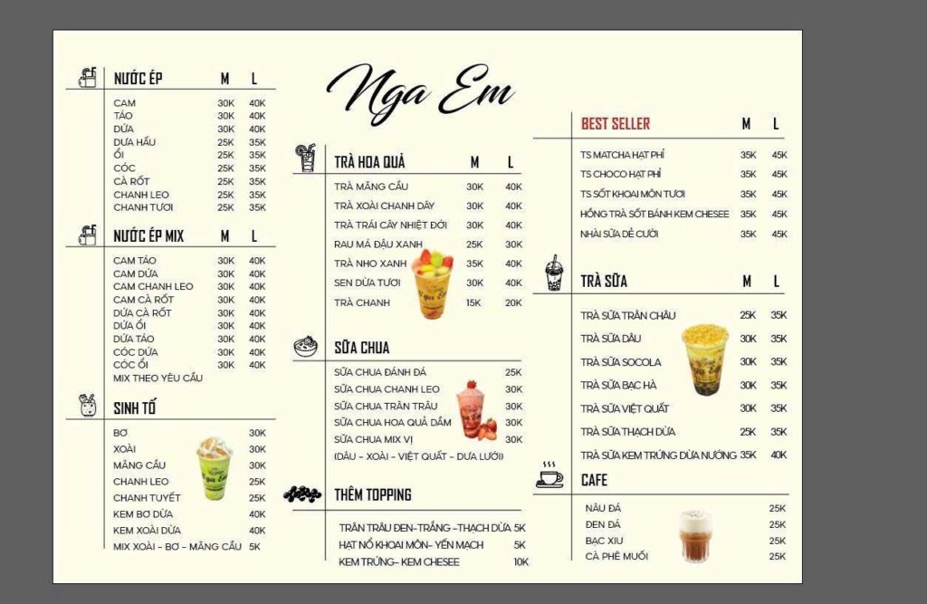 menu quán trà ô long