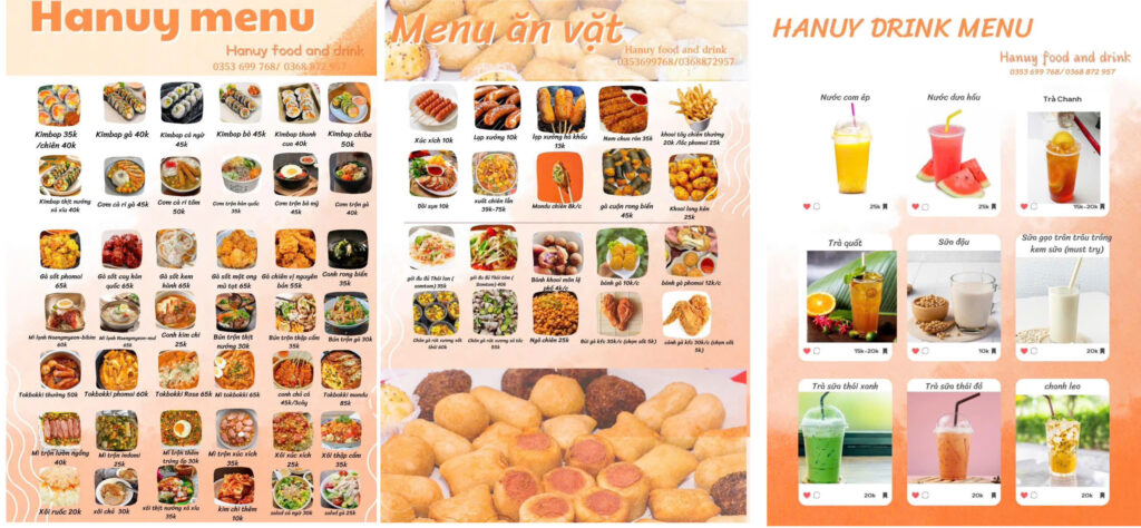 menu đa dạng ngon và rẻ